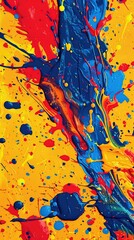 Colorful paint splashes dripping on yellow background.