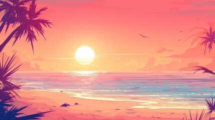 Fototapeta na wymiar Beachfront Beauty: Sunrise Landscape with Pink Sky