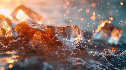 Wet rocks and crystals with water splashes