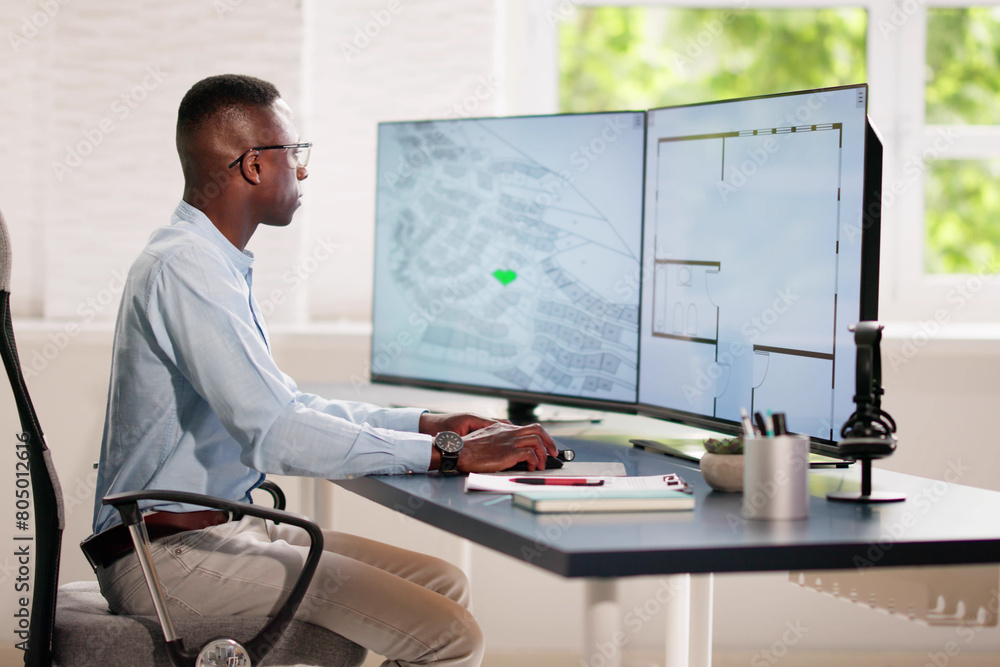 Aufkleber Developer Looking At Land Plot Map