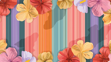 Sticker color pattern of rows flowers with stripes background