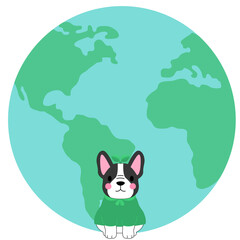 Cute dog  and globe for earth day
