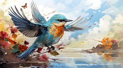 watercolor painting of bird.