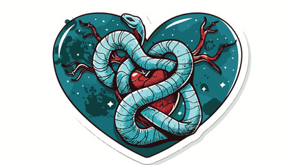 Sticker in heart shape with health symbol with serpent