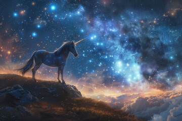 Celestial unicorns horn lighting up the sky guiding lost stars home  