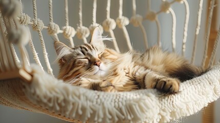 Serene cat napping in a sunny hammock