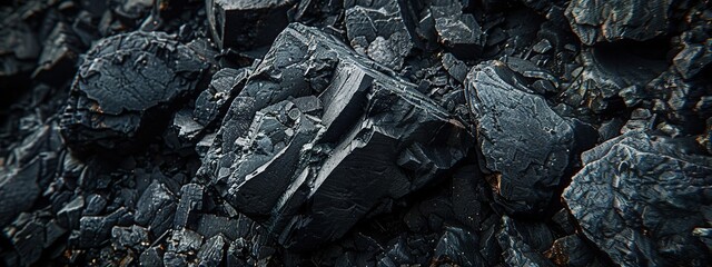 Fototapeta premium Background of black coal, close-up. Panoramic image.