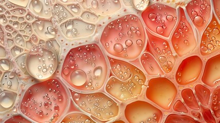 Abstract and colorful depiction of oil bubbles in water, ideal for scientific and artistic themes.