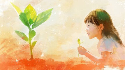 Illustration of a child planting a tree, suitable for environmental education and growth themes.