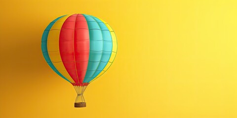 Vibrant Adventure: Colorful Hot Air Balloon on Vivid Yellow Background