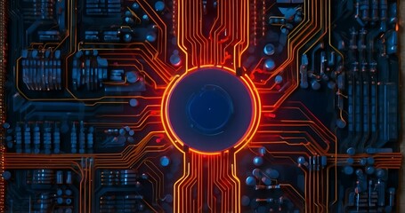 Circuit board. Electronic computer hardware technology. Motherboard digital chip. Tech science background.