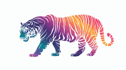 Tiger cartoon colorful silhouette in white background
