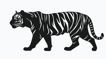Tiger cartoon in black sections silhouette on white background