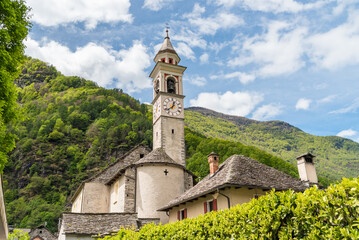 The parish church of the Beata Vergine Assunta in Moghegno, hamlet of Maggia in the Canton of...