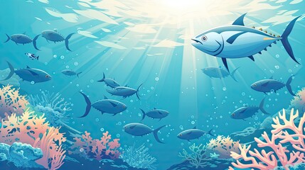 Greeting Card and Banner Design for Social Media or Educational Purpose of World Tuna Day Background
