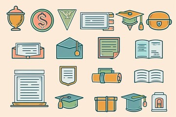 Simple Set of Diploma and Certificate Related Vector Line Icons Contains such Icons as Licence, Document pack, Search, Costs and more Editable Stroke 48x48 Pixel Perfect
