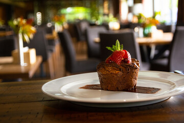 Strawberry cake, selective focus. 