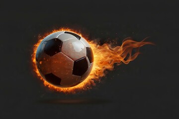 Fototapeta premium Soccer ball flying on fire isolated on dark background