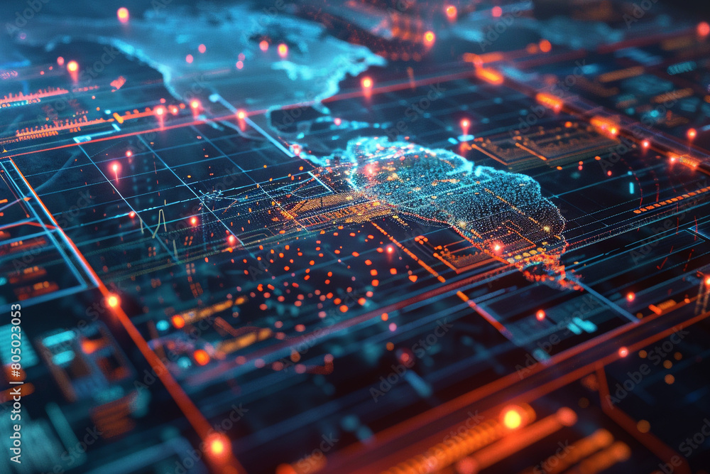 Poster close-up of a 3d digital interface used by ai to simulate countless warfare scenarios