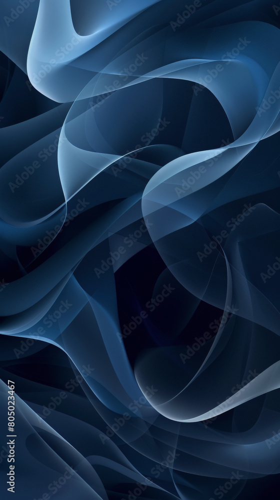 Poster abstract digital art depicting flowing blue and white translucent shapes, creating a sense of fluid 