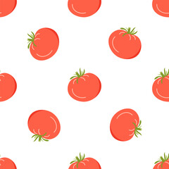 Tomato seamless pattern in flat style. Isolated object. Tomato logo. Organic food. Vector illustration. Vegetable from the farm.
