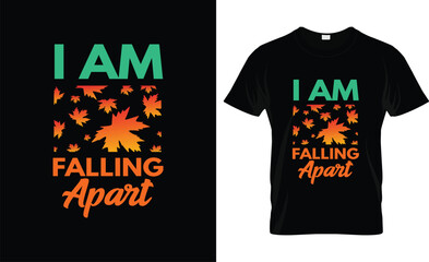 A striking black-themed pair of t-shirts features a unique design with bold lettering which is "I AM FALLING APART" embodying a typography design concept in clothing and apparel.