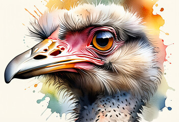 Colorful digital illustration of a close-up vulture head with a watercolor splash effect, ideal for wildlife conservation themes and artistic projects - obrazy, fototapety, plakaty