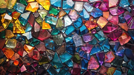 Colorful mosaic made of shiny glass pieces closeup. - obrazy, fototapety, plakaty