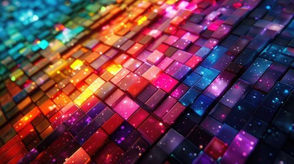 Colorful mosaic made of shiny square tiles. - obrazy, fototapety, plakaty