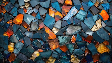 Colorful stones of different sizes, blue, orange and brown. Can be used as background for text. - obrazy, fototapety, plakaty