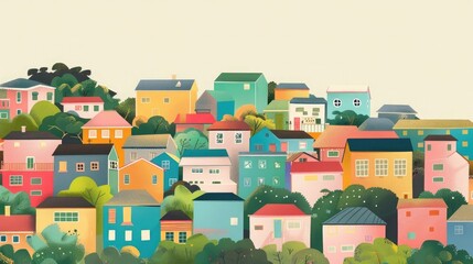 Illustration of Colorful Suburban Puzzle Homes,Community, Togetherness, background, copy space