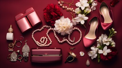 A sophisticated arrangement of luxury accessories on a flat lay,