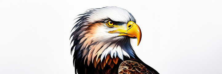 Obraz premium Majestic bald eagle head illustration on a clean white background, symbolizing American patriotism and related to the Fourth of July and National Bird Day