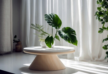 'tropical curtain product table health White splay organic luxury light fashion cosmetic leaf wooden beauty shadow sun side beautiful plant jewelry poduim display background wood'