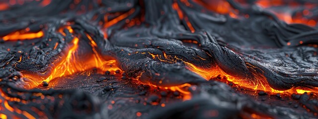 Volcanic eruption. Close-up of burning magma.