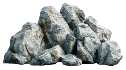 A cluster of realistic-looking artificial rocks with detailed textures, probably made for decorative purposes or theatrical sets.