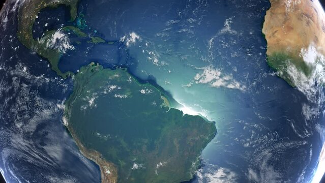 Realistic Earth From Space Zoom In Clouds Suriname Paramaribo