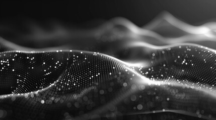 Abstract digital wave of particles Black grey blackboard wall technology background.