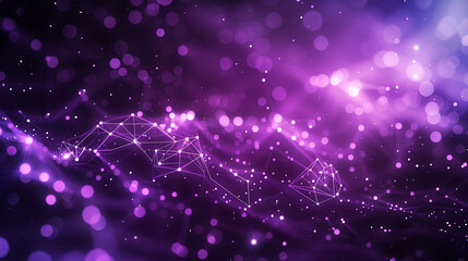Starlit violet background with sleek molecular connections Tiny polygons glowing softly, arranged in patterns that mimic natural astronomical formations.