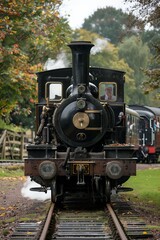 Fototapeta premium A historic steam locomotive on display at a railway heritage site