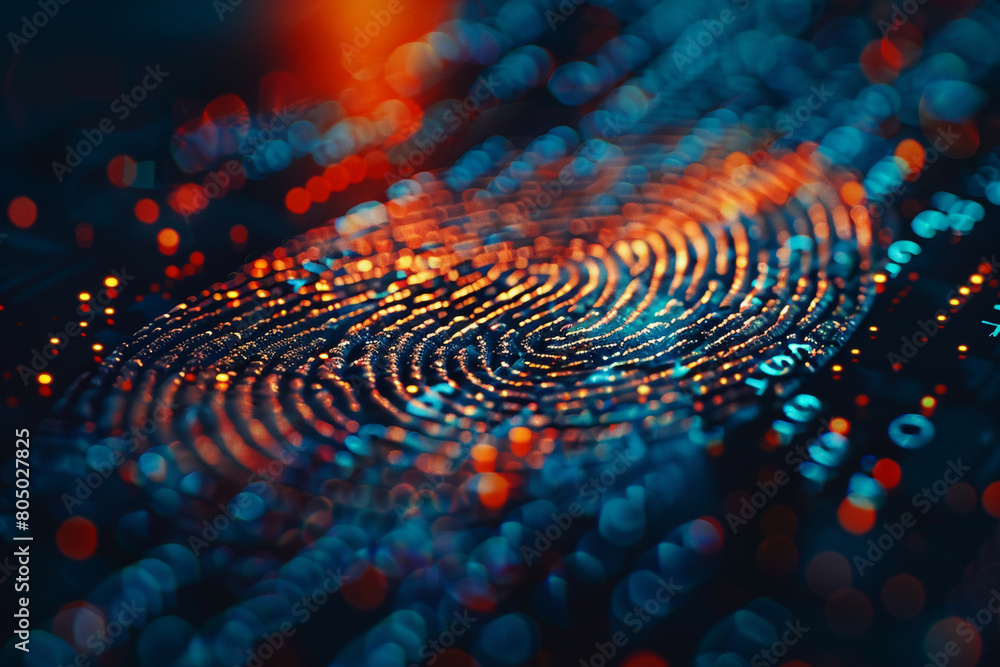 Poster close-up of a fingerprint scanner, emphasizing security in the digital age