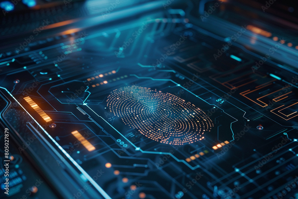 Poster close-up of a fingerprint scanner, emphasizing security in the digital age