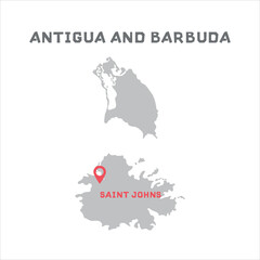 Antigua and barbuda vector map illustration, country map silhouette with mark the capital city of Antigua and barbuda inside.  Filled version illustration isolated on white background.