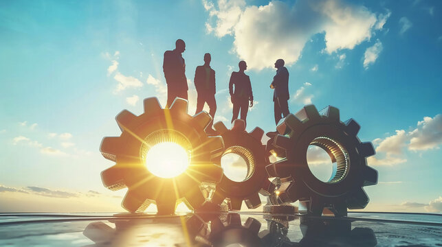 businessman team business cog gear teamwork success concept.