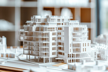 Close-up of a freshly 3D printed architectural model, illustrating the precision and detail achievable in modern construction planning 