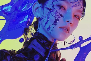 Neon Refractography: Cyberpunk Harajuku Haute Couture Marble