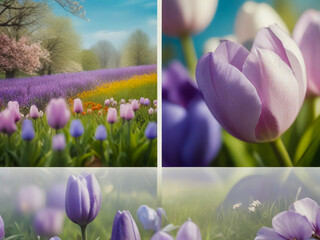Beautiful crocus flowers blooming in the forest with soft background
