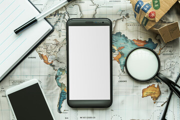 Smartphone with blank white screen for Infographic Global Business Marketing investment Plan.