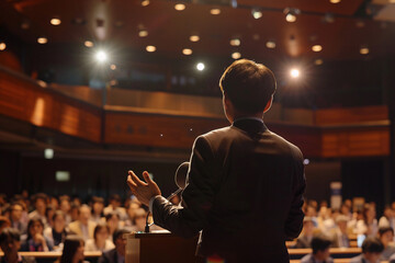 Obraz premium speaker business conference lecture in seminar lecture halleducation businessman convention center in meeting.