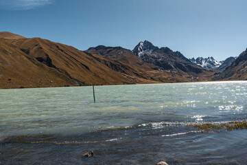 landscape with a laguna in the andes in the national park Huascarán
